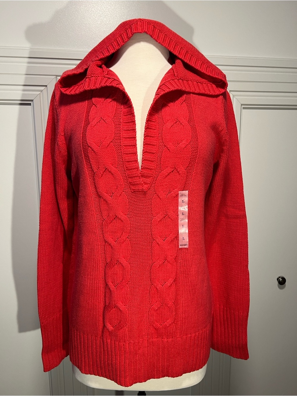 Old Navy Dk.Coral Hooded Cable-Front Turtleneck Sweater